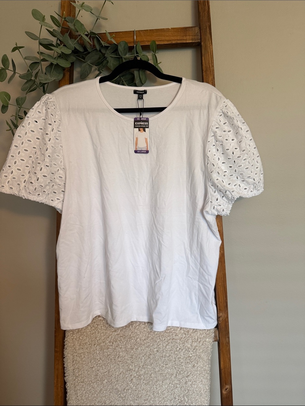Express White Puff Sleeve Eyelet Tee